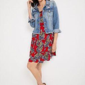 Maurices  Skater Dress Red Floral Ruffle Hem Lattice Back Size Small Boho